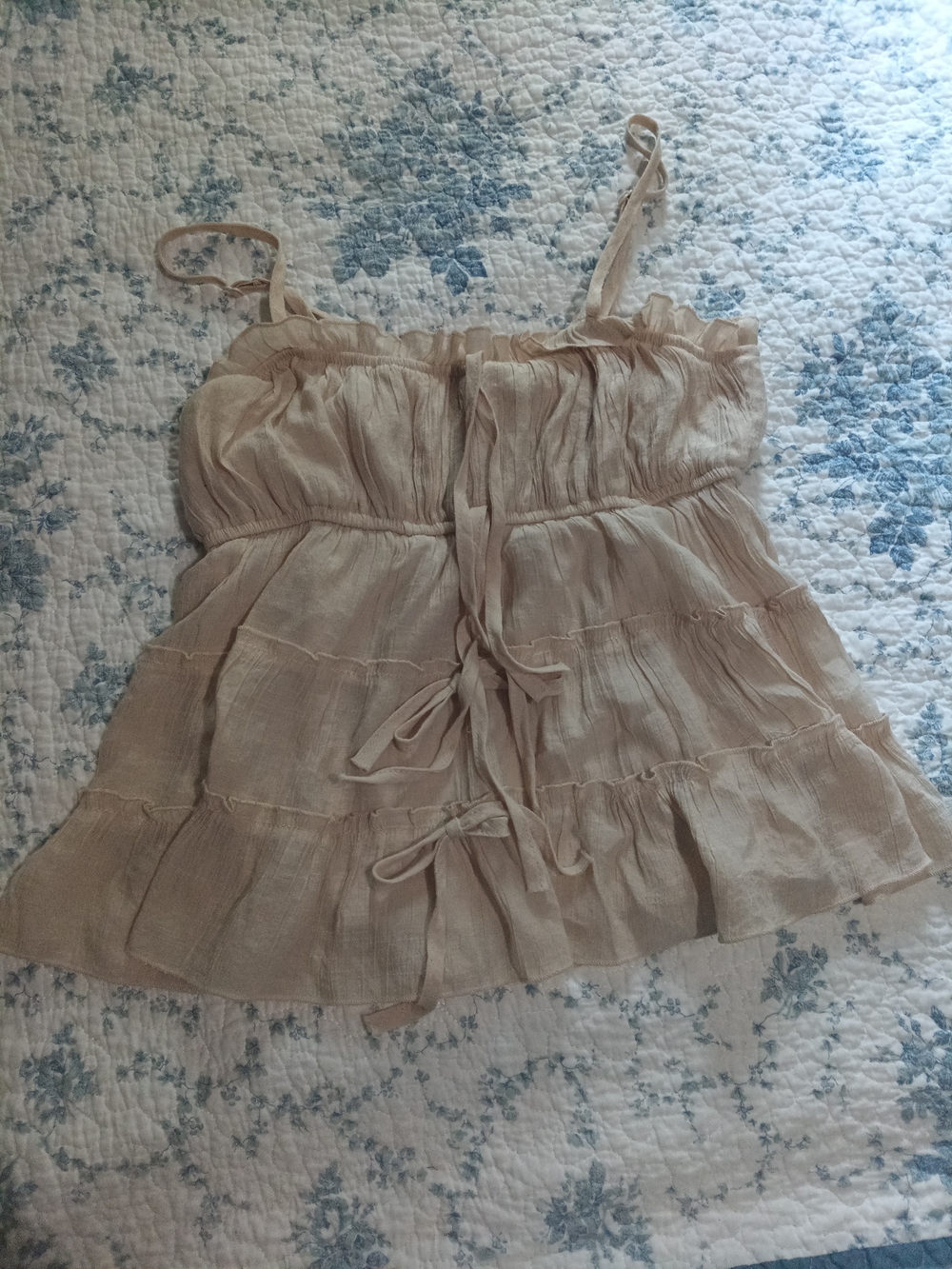 Neutral Beige Tiered Ruffle Spaghetti Strap Camisole